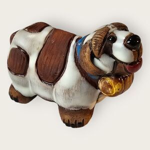 Vintage Casals Peru St. Bernard Dog Handmade Clay Art Pottery Figurine